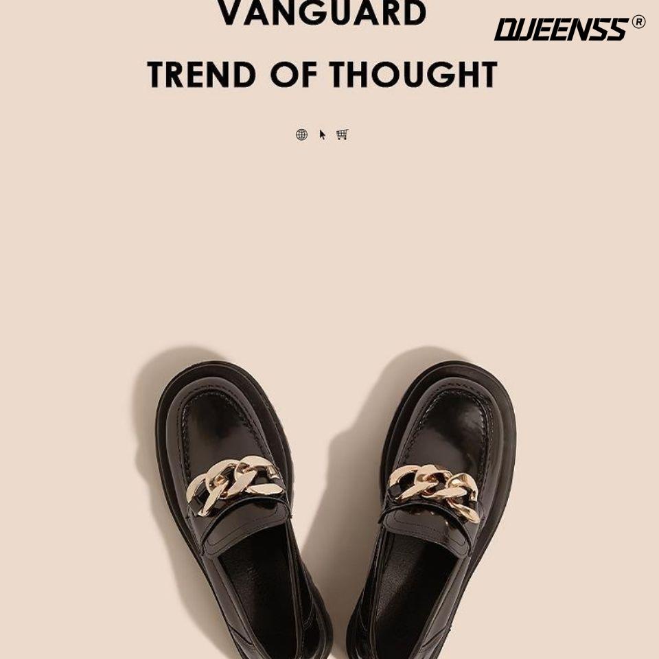 Giày Da Mũi Tròn Đế Dày Phong Cách Anh Quốc 2022 Cá Tính Cho Nữ