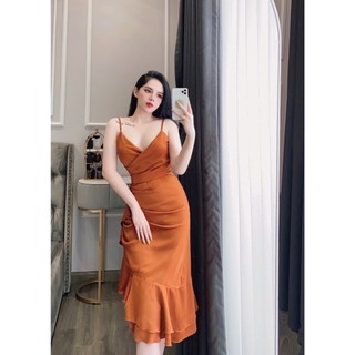 Đầm lụa body hai dây đuôi cá mã D50