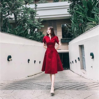 Đầm dự tiệc dáng xoè chất tafa đính hạt
