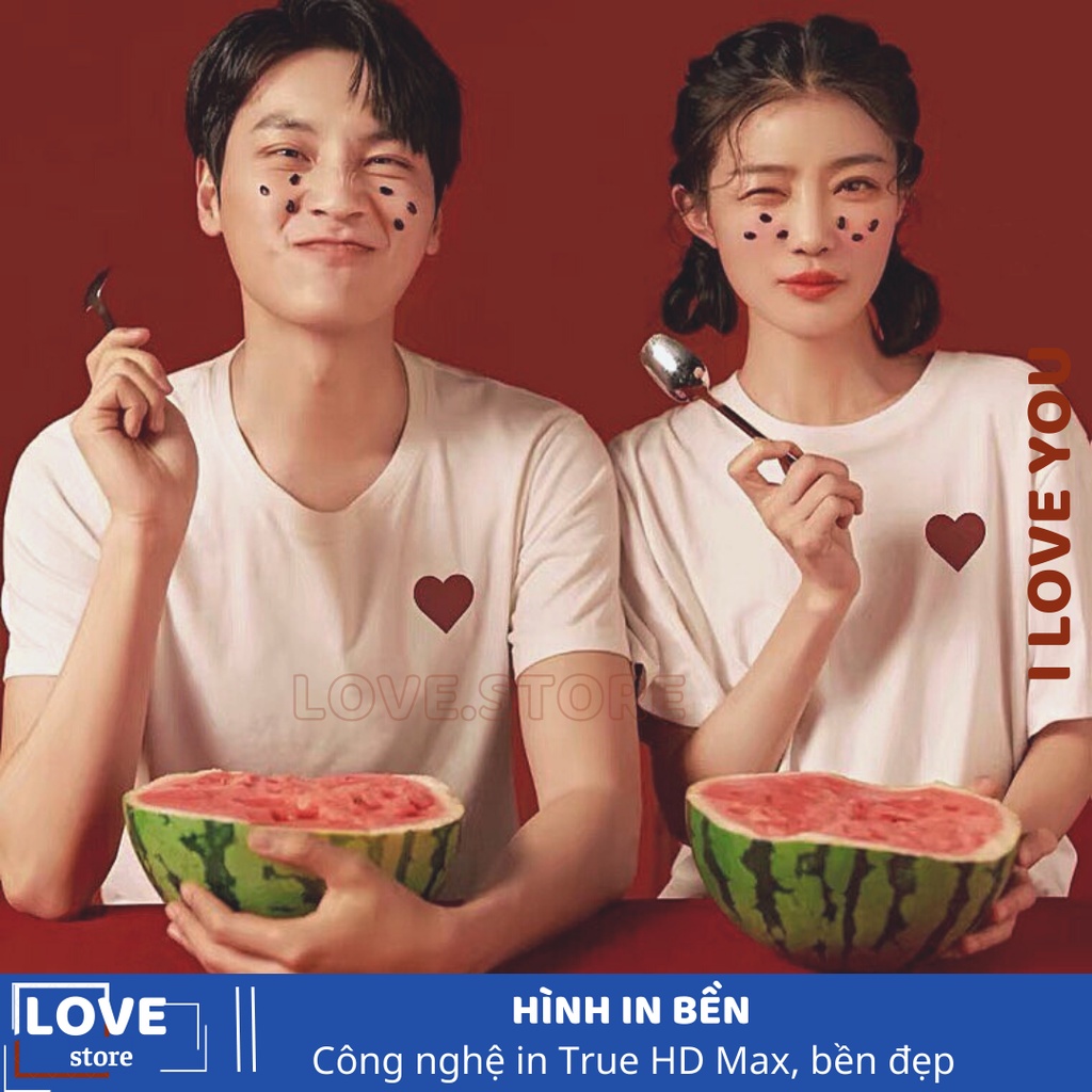 Áo cặp đôi, áo thun nam nữ tay lỡ áo đôi in HÌNH TRÁI TIM ĐỎ