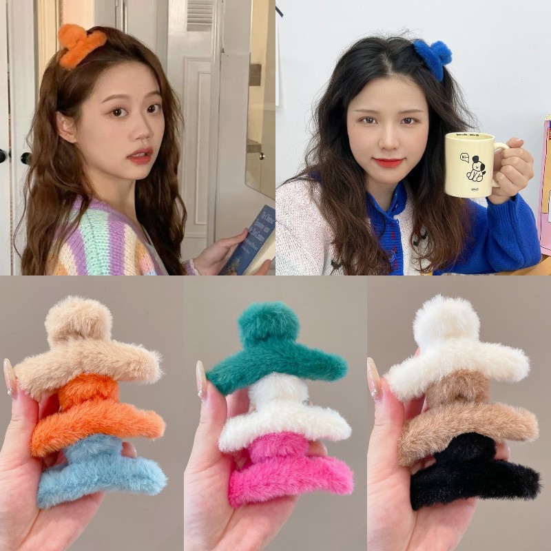 Kẹp Tóc Lông Nhung Nhiều Màu Dễ Thương Phong Cách Hàn Quốc Cho Nữ