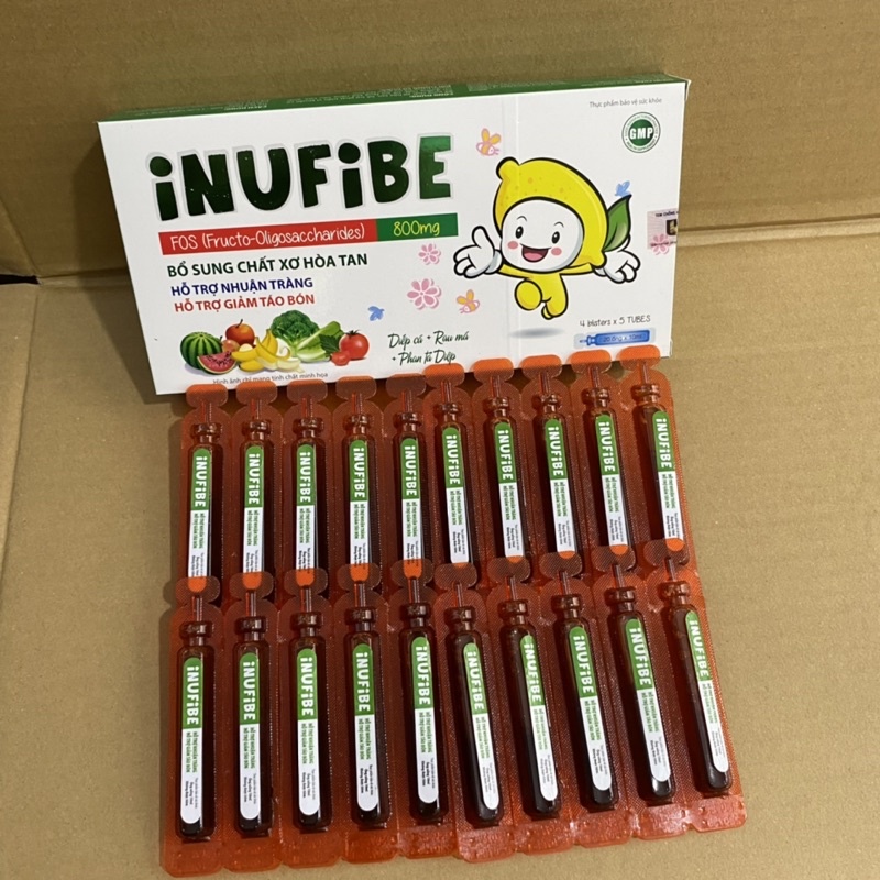 Siro chống táo bón INUFIBE bổ sung chất xơ hòa tan từ rau củ , hỗ trợ nhuận tràng giảm táo bón - Hộp 20 ống