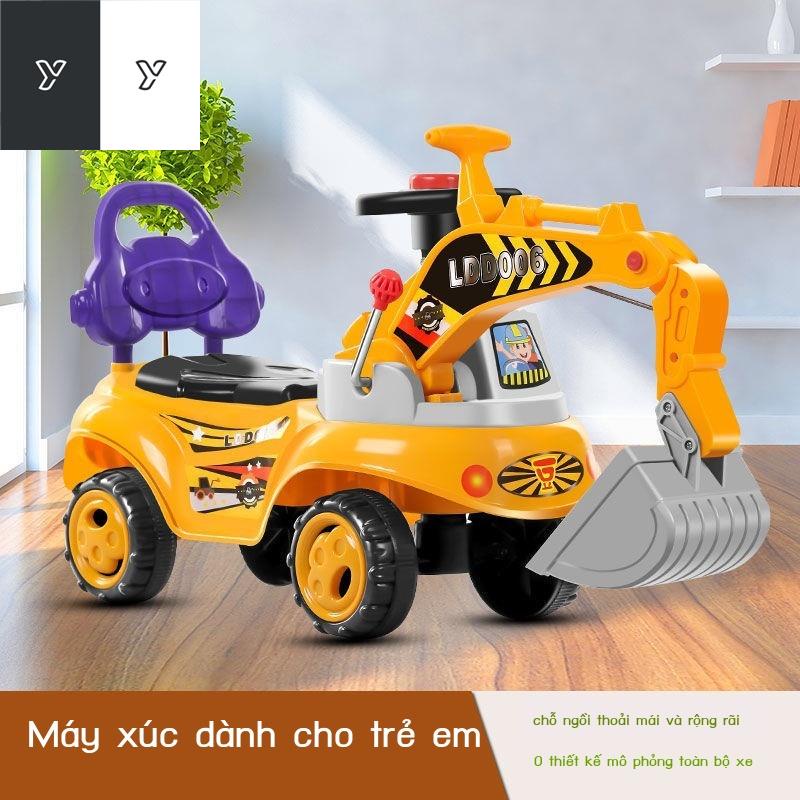 Đồ chơi trẻ em ô tô máy xúc lớn có thể ngồi và đi xe trượt bốn bánh cậu bé xoắn kỹ thuật tập
