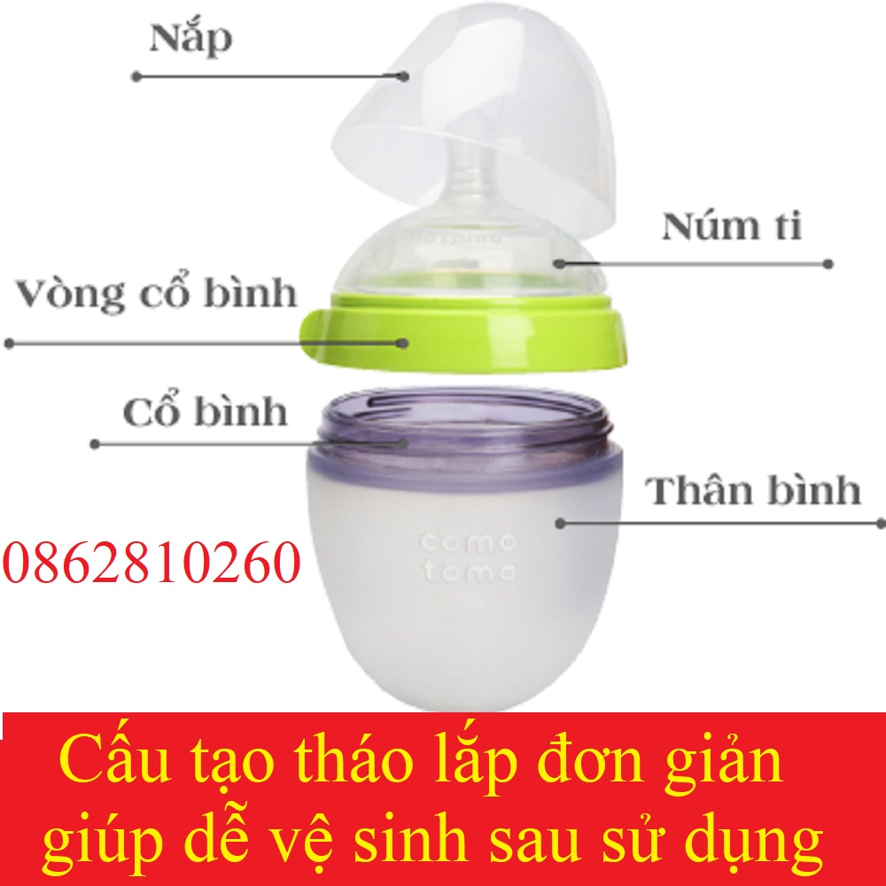 Bình Sữa Comotomo 150ml/250ml Núm Silicon Siêu Mềm