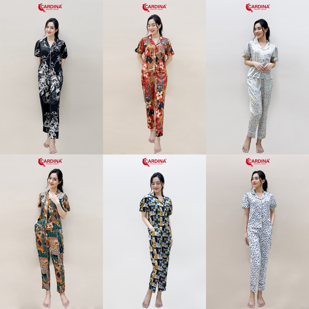 Đồ Bộ Pijama Nữ 𝐂𝐀𝐑𝐃𝐈𝐍𝐀 Chất Lụa Satin Nhật Cao Cấp Áo Tay Phồng Quần Dài Họa Tiết Trẻ Trung 2Pi03