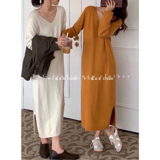 Váy len suông cổ tim basic hàng QC đẹp