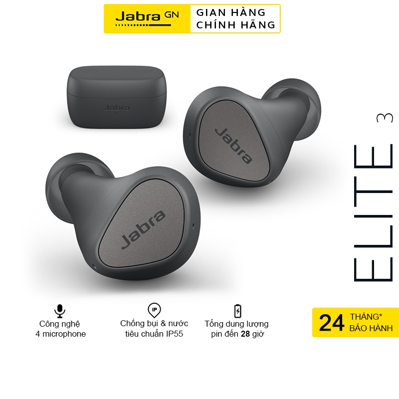 Tai Nghe Bluetooth Jabra Elite 3 Thương hiệu Đan Mạch Chống Nước IP55 Hàng Chính Hãng