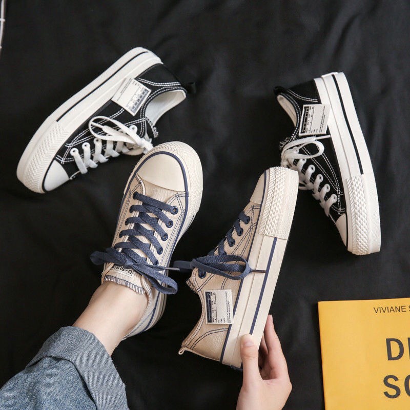 Giày CVZ Nữ Độn Đế Sườn Logo Đơn Giản Vải Thoáng Khí Không Mùi Hôi,Đế Tăng Chiều Cao