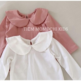 Áo thun dài tay cổ sen cotton hai màu hồng trắng cho bé