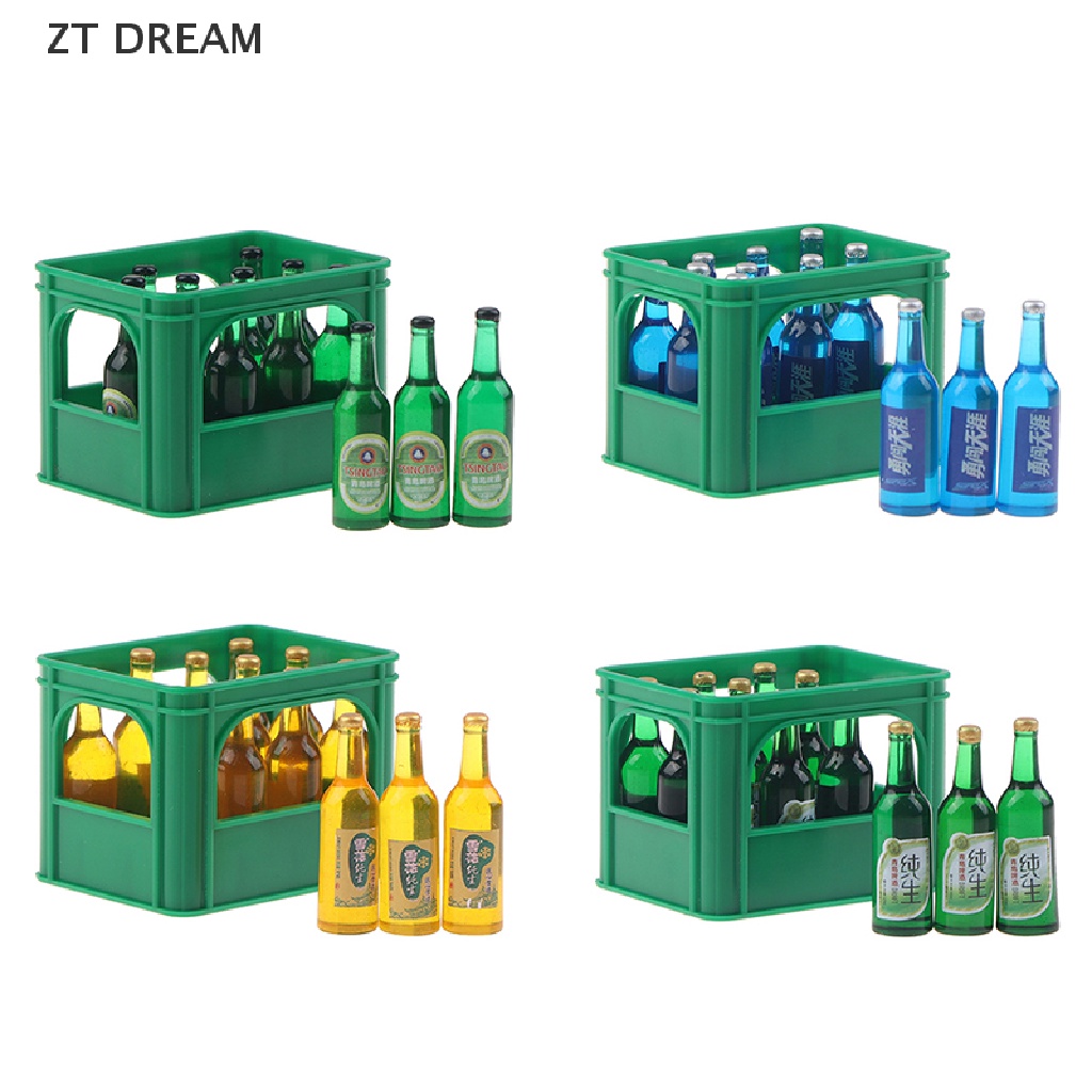 1 Bộ Mô Hình Chai Bia Mini 1: 12 Có Giỏ Đựng Trang Trí Nhà Búp Bê 07