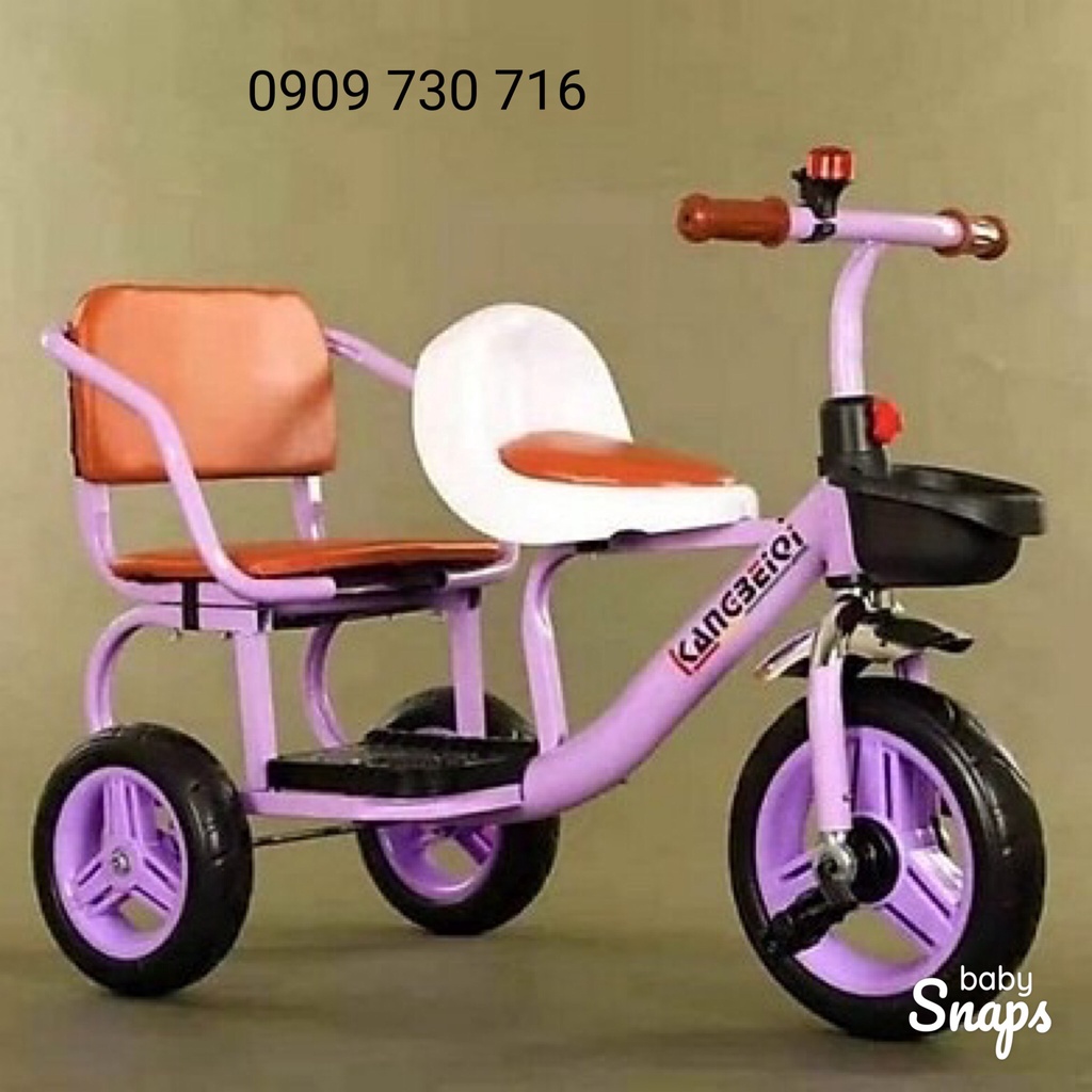 Xe đạp xích lô 3 bánh 2 chỗ ngồi to rộng có đệm lót, Xe đạp 3 bánh, Xe đạp đôi ba bánh cho bé.
