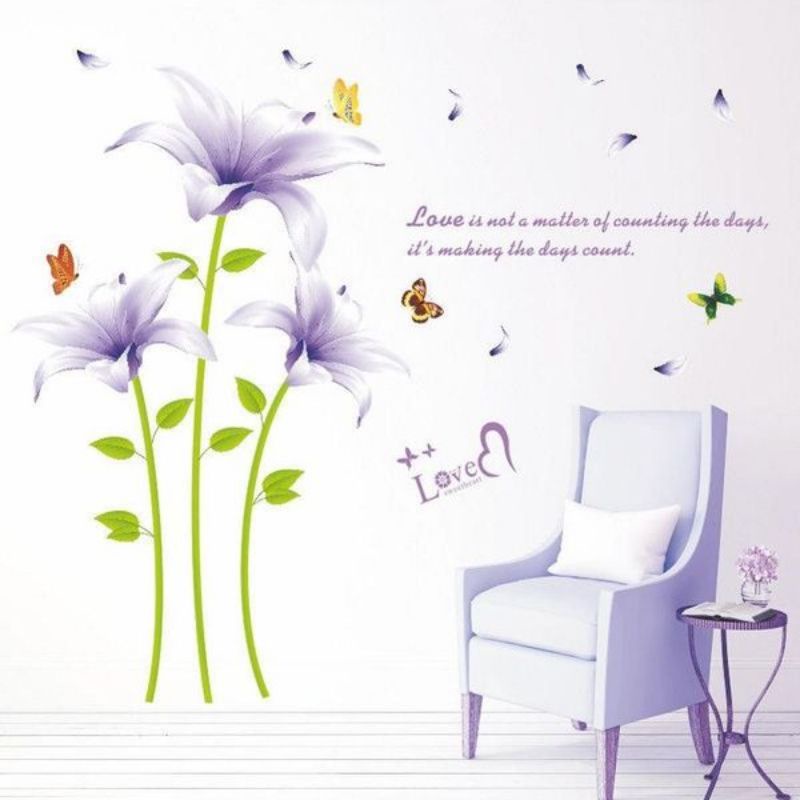 Decal dán tường hoa ly tím lãng mạn