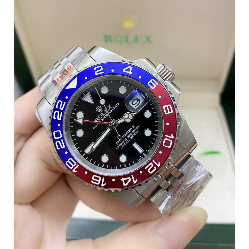 Đồng hồ nam Rolex RMT Pepsi 40mm máy cơ nhật, viền xoay, khung thép nguyên khối