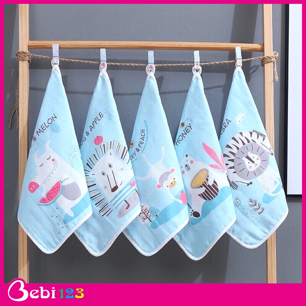 Set 5 khăn tay 3 Màu Cao Cấp, khăn sữa, khăn mặt Kiluta 6 lớp dày mịn 30x30cm cho bé