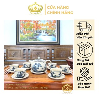 Bộ ấm chén uống trà bát tràng cao cấp, bộ ấm trà gốm sứ - mộc sơn thủy