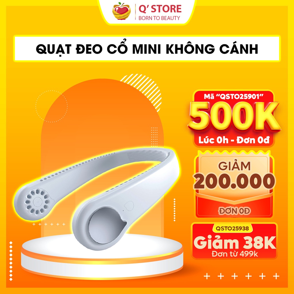Quạt Đeo ở Cổ Mini, Uốn Dẻo, Quạt Cổ Không Cánh Chính Hãng, 3 Chế Độ Mát, 3 Tốc Độ Gió Bảo Hành [12 Tháng]