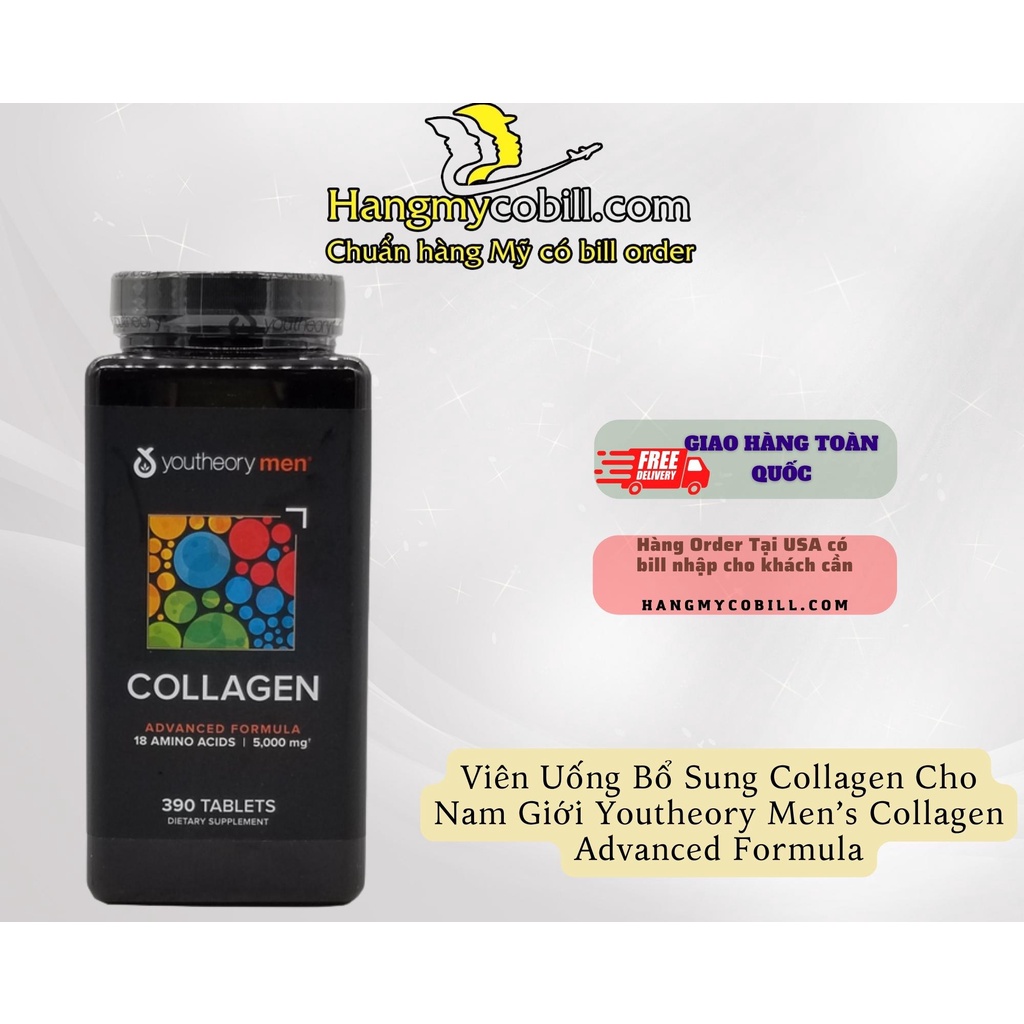 (Có Bill Nhập) Viên Uống Bổ Sung Collagen Cho Nam Giới Youtheory Men’s Collagen Advanced Formula Hộp 390 Viên - USA