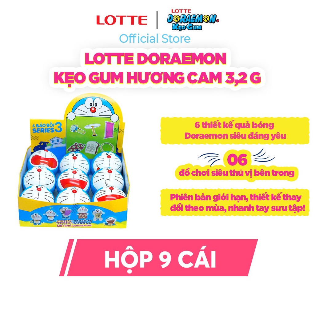 Hộp 9 cái Lotte Doraemon - Kẹo gum hương cam 3,2g (ngẫu nhiên mẫu)