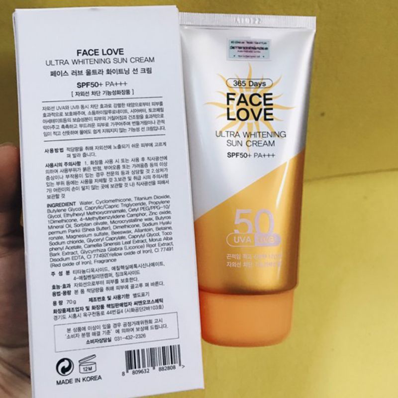 kem chống nắng SPF 50+ face Love hàn quốc chính hãng