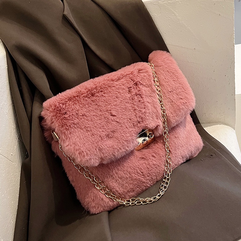 Túi Đeo Chéo Hình Vuông Cỡ Nhỏ Phủ Lông Thời Trang Sang Trọng Cho Nữ