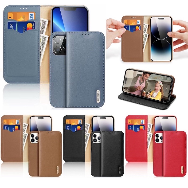 Bao da Dux Ducis Domo Hio dạng ví cho iPhone 14 Pro Max, 14 Plus, 13 Pro Max, 13 , 12 da xịn có ngăn để thẻ siêu đẹp