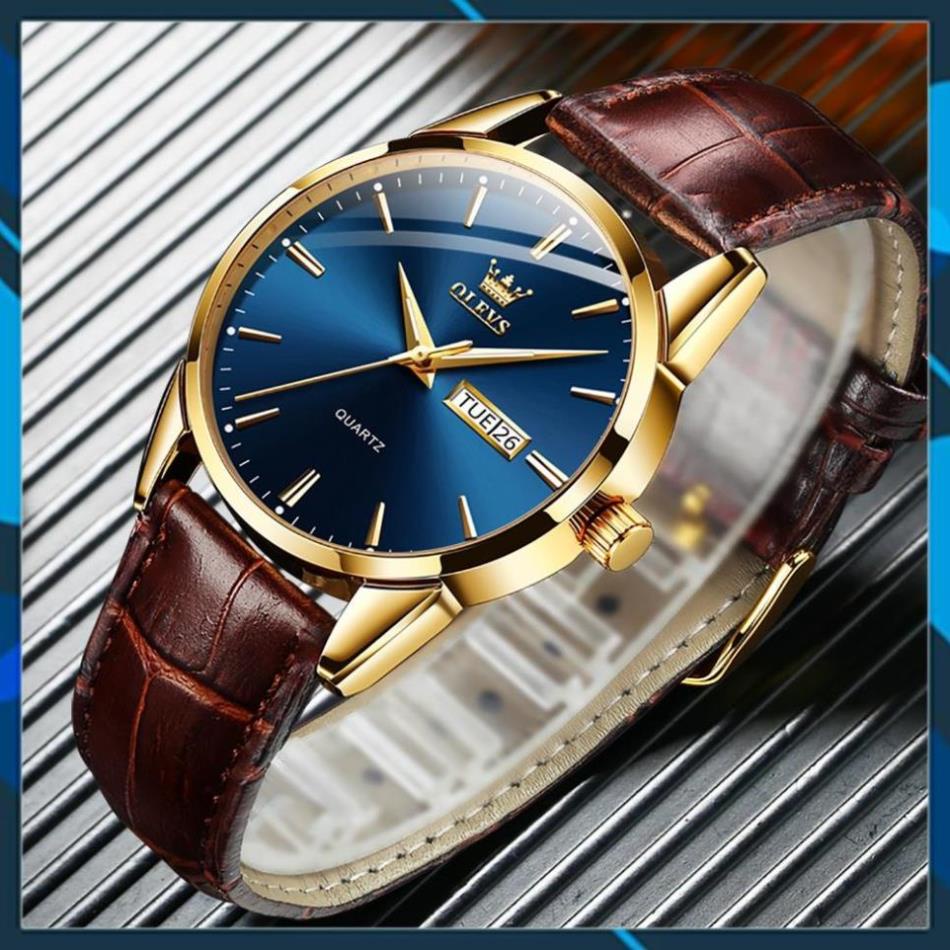 [CAO CẤP]Đồng hồ nam OLEVS Nhật Bản,Chống nước,Chống Xước,Đồng hồ chạy pin,dạ quang,Dây da cao cấp,BH 12th