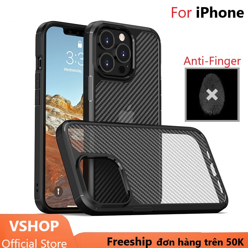 Ốp lưng iPhone 14 Promax/ 13 ProMax/ 12 ProMax/ 11Promax/ XsMax/ 8Plus Vân Carbon Chống bám vân tay cao cấp