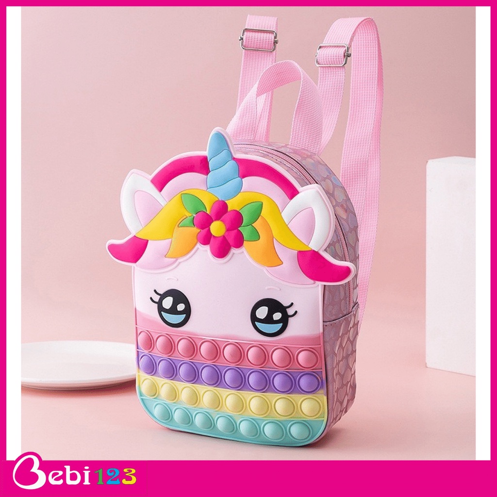 Balo, Túi đeo Pop it hình Ngựa Unicorn và Kem có dây cho bé