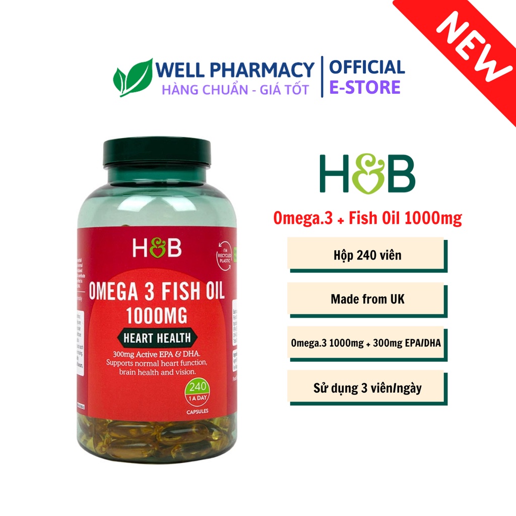 UK- Viên dầu cá bổ sung Omega 3 Holland & Barrett