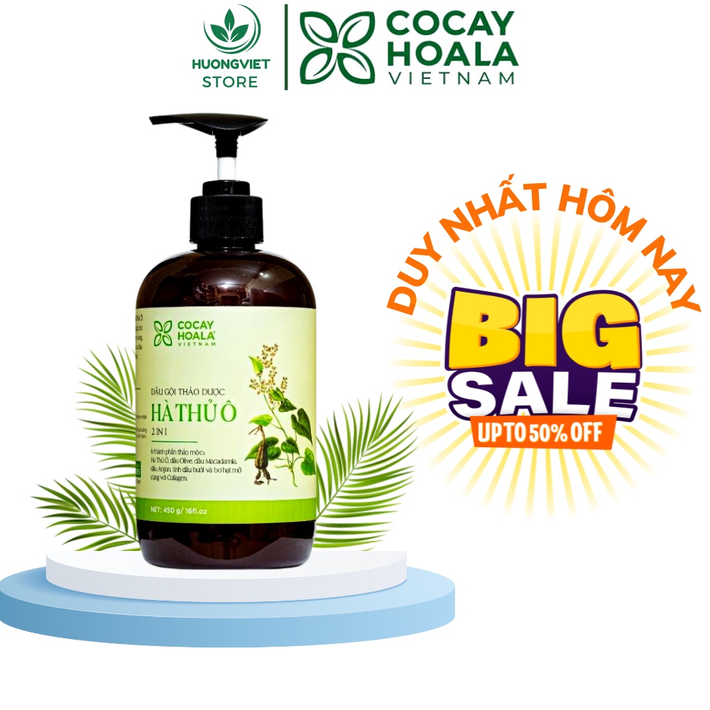 Dầu Gội Hà Thủ Ô Cỏ Cây Hoa Lá 450ml Đen Tóc Thảo Dược Cao Cấp Thiên Nhiên Organic Phục Hồi Ngăn Rụng Dưỡng Tóc Mềm Mượt