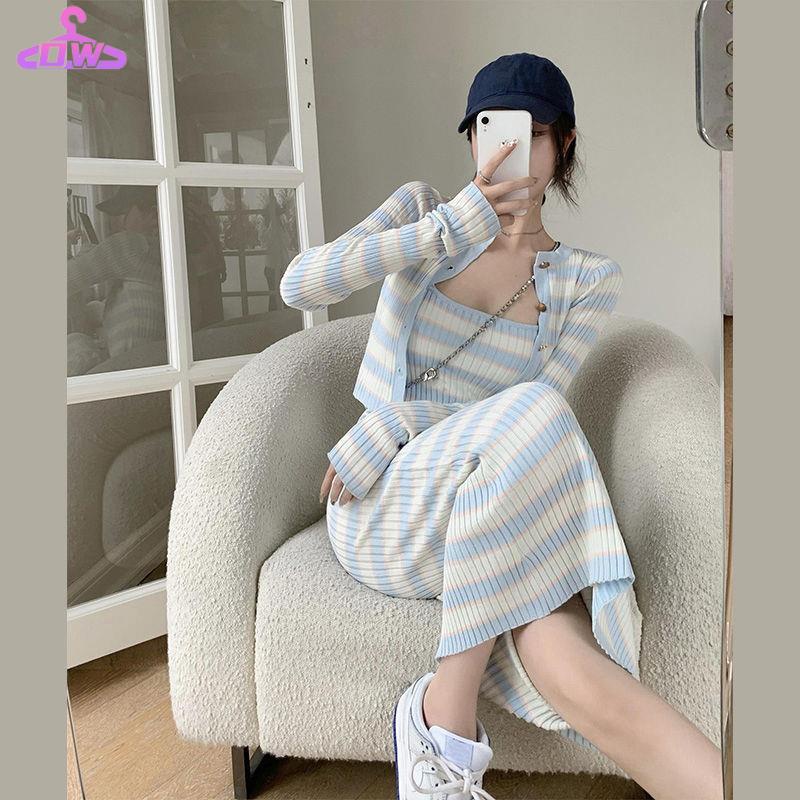 váy Đầm Sling Đầm Cardigan Dệt Kim Ôm Dáng Họa Tiết Kẻ Sọc Màu Sắc Thời Trang Chất Lượng Cao Niche