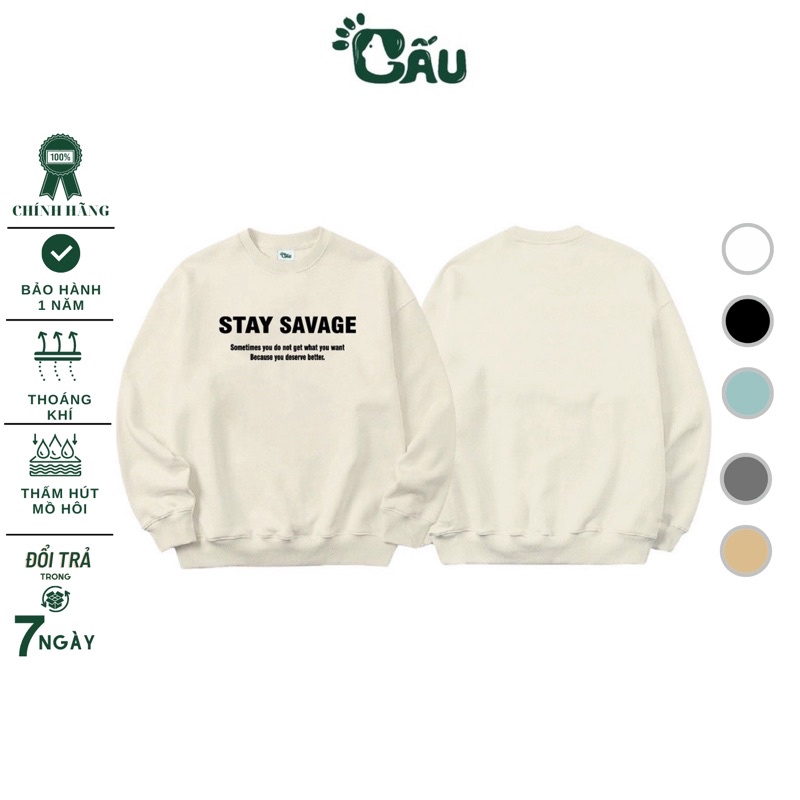 Áo sweater GẤU 194 vải thu đông co dãn, dày dặn mềm mịn form rộng phong cách Unisex - SW Stay Savage