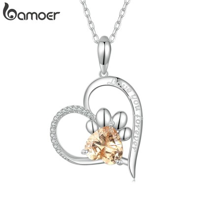 Vòng cổ BAMOER mặt hình dấu chân chó đính đá zircon màu vàng hồng thời trang cho nữ