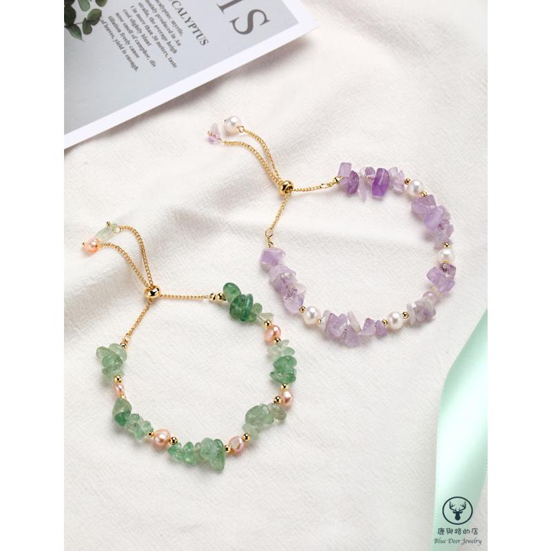 Vòng Tay Đá Thạch Anh Tím Màu Phong Cách Retro Thời Trang