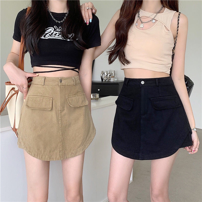 Chân Váy Denim Chữ A Lưng Cao Thời Trang Dành Cho Nữ