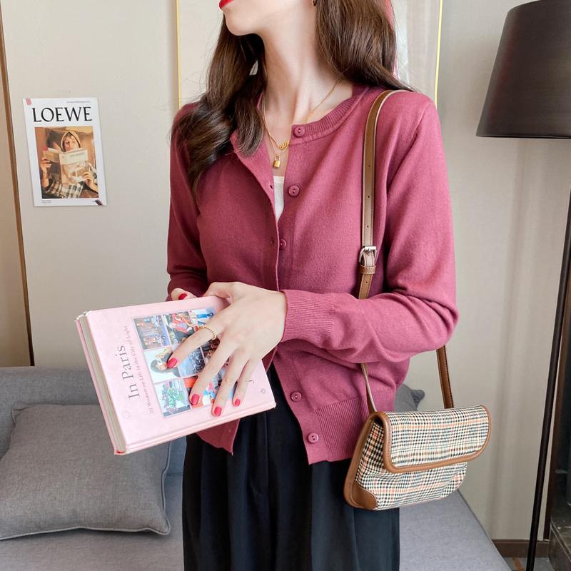 Áo Khoác cardigan Dệt Kim Mỏng Dáng Ngắn Thời Trang Xuân Thu Cho Nữ