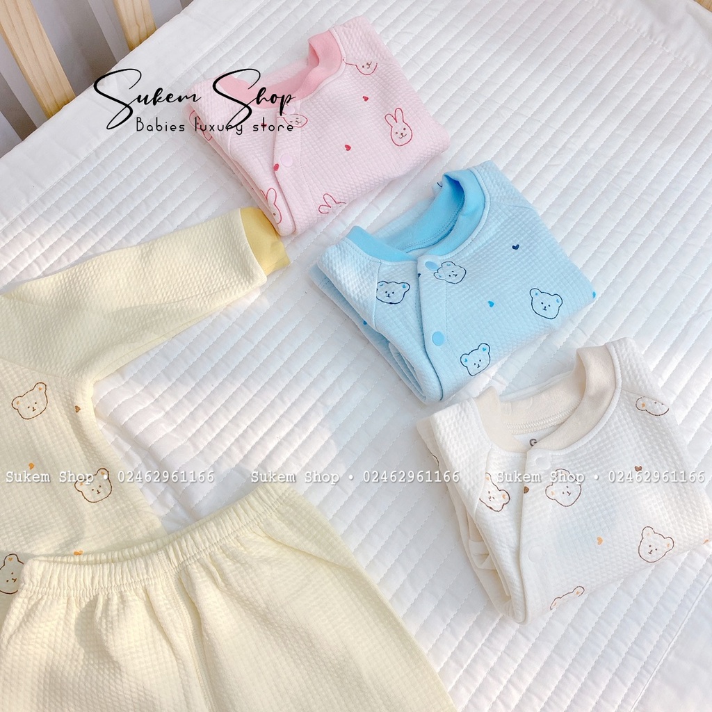 Bộ Quần Áo Dài Tay Cho Bé Sơ Sinh Goodmama Chần Bông Dầy Dặn