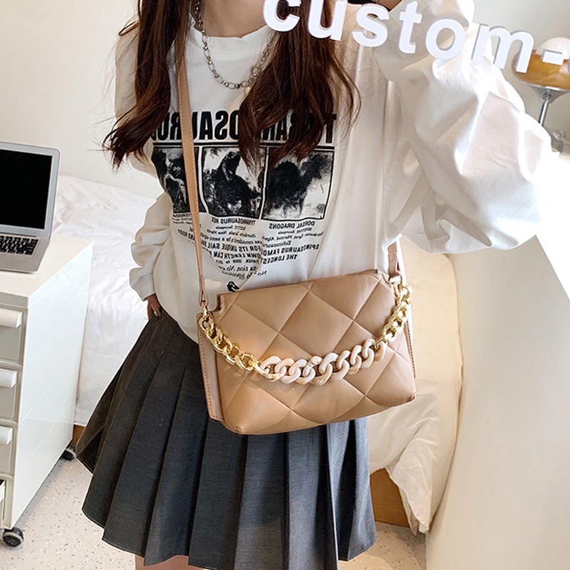 Túi Đeo Chéo Dây Xích Họa Tiết Hình Thoi Đơn Giản Thời Trang Cho Nữ