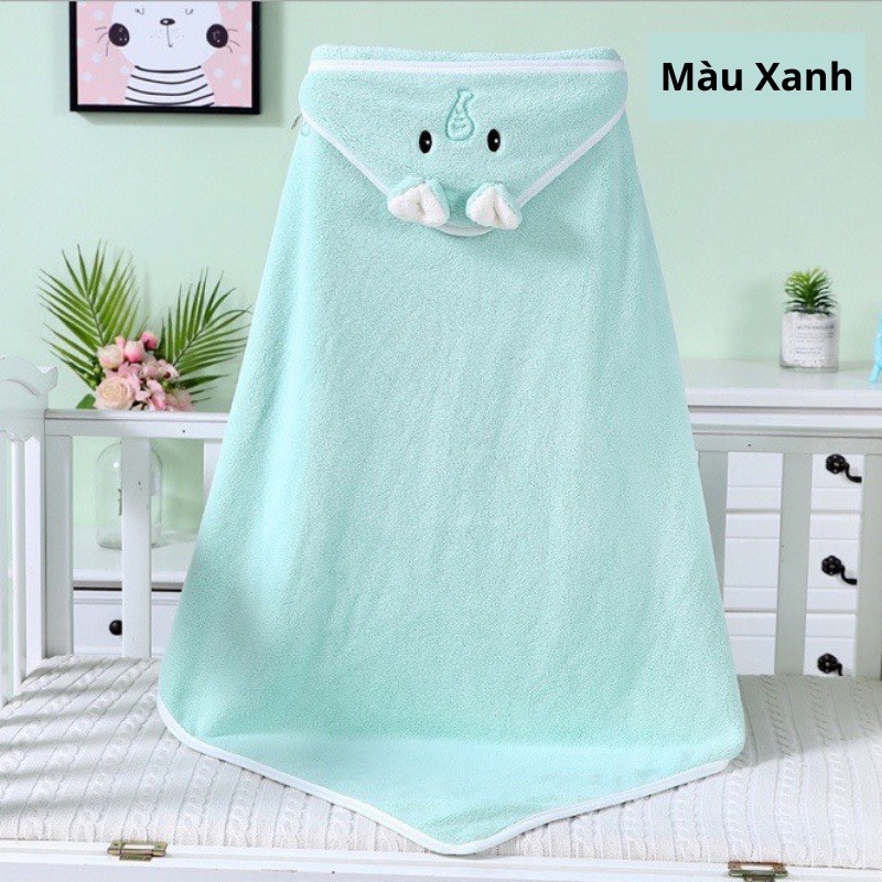 Chăn mền ủ bông,khăn tắm ủ cho bé có nón hình thú 80x80cm