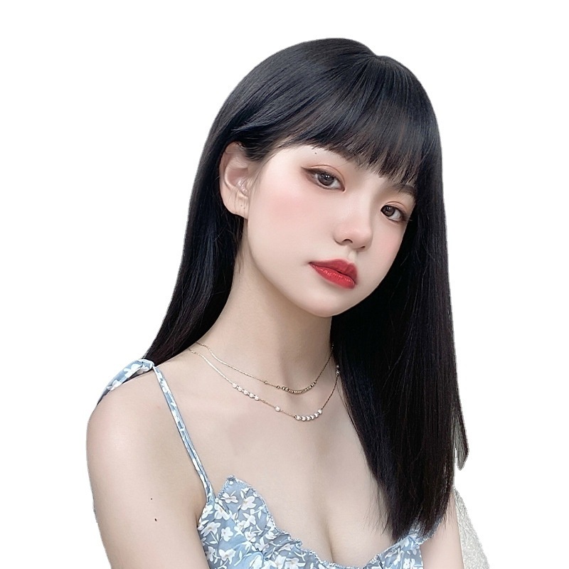 Tóc giả nữ Hàn Quốc nguyên đầu mái thưa màu đen + tặng kèm lưới ONLINE_SHOPPING_1102