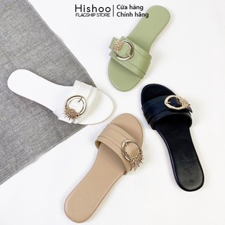 Dép lê nữ thời trang hishoo quai ngang khóa trang trí cao cấp có bigsize s085