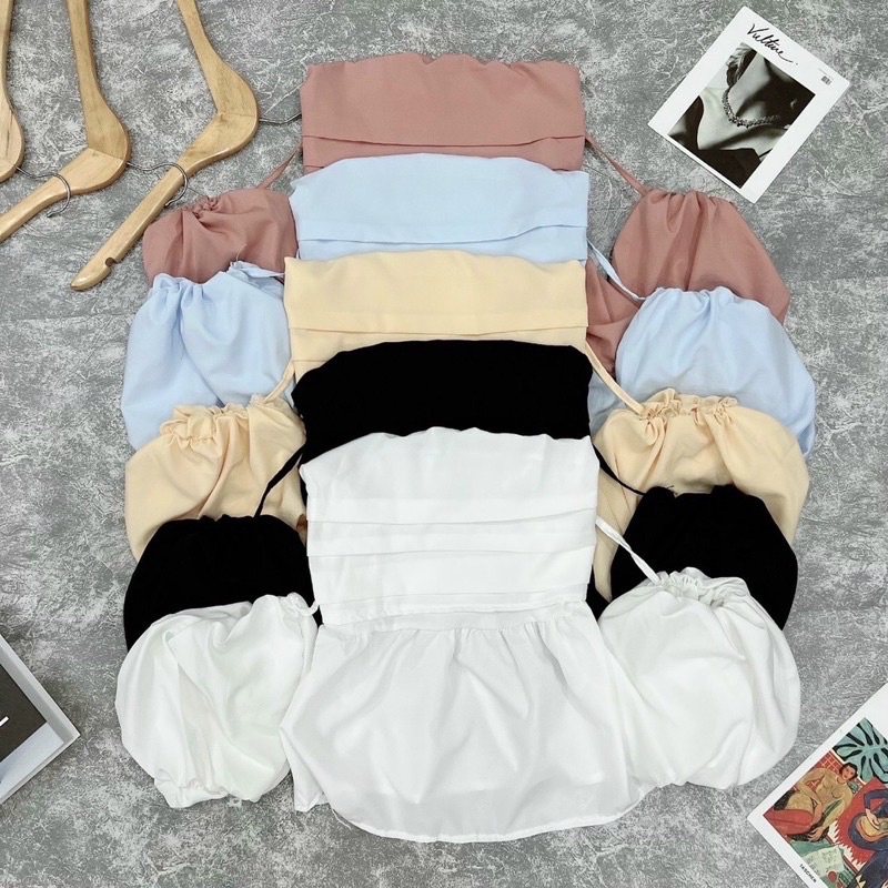 [ẢNH THẬT TRẢI SÀN]Áo trễ vai tay phồng rời màu trơn basic xếp ly không mút tiểu thư dễ thương - Mã: 777 TV-FASHION | BigBuy360 - bigbuy360.vn