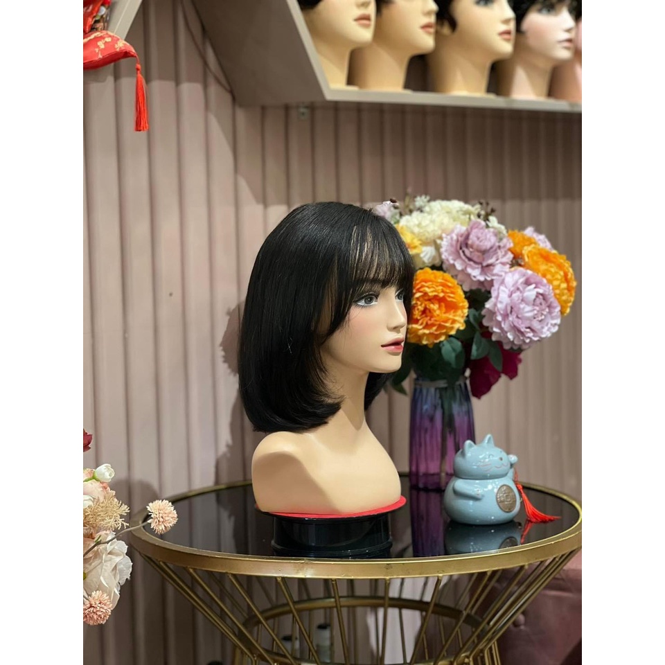 Tóc đội nguyên đầu 100% tóc thật hàng có da đầu 3D dài 35cm