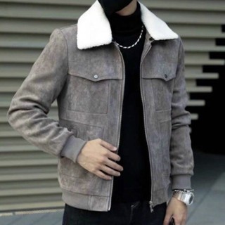 Áo khoác da lộn nam cổ lông cao cấp lót lông ấm