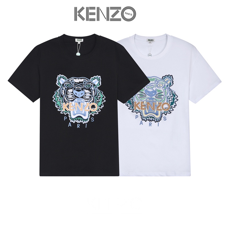 Áo Thun Tay Ngắn Cổ Tròn Chất Liệu 100% Cotton Thêu Hoạ Tiết Đầu Hổ Kenzo Thời Trang Cho Nam Giới