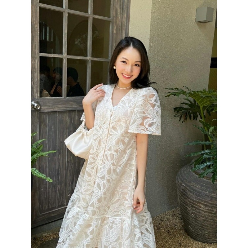 Váy bầu ren 2 lớp ,cổ v ,đuôi cá 🍀phong cách tiểu thư ,sang chảnh ,phù hợp đi làm ,đi chơi 🌱freesize 43-68kg