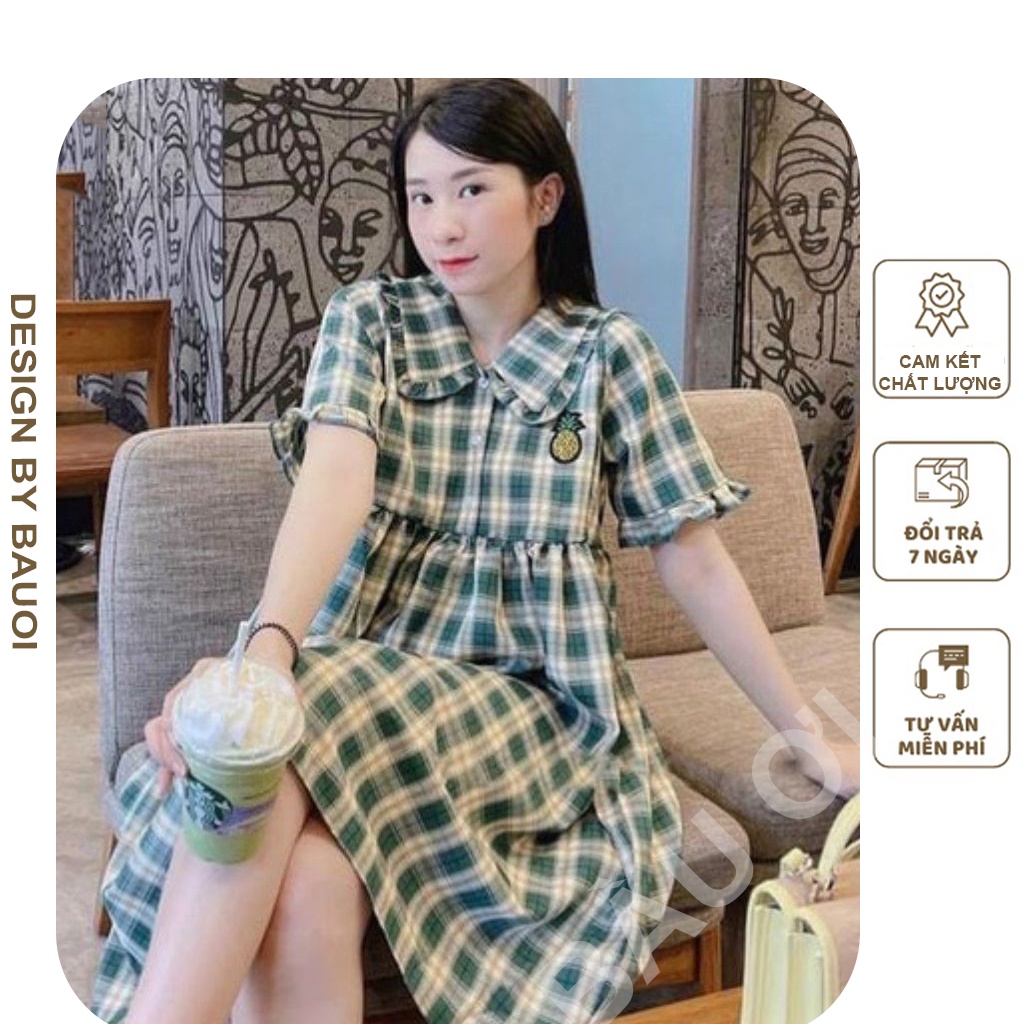 [BAUOII V17]VÁY BẦU CÔNG SỞ - ĐẦM BẦU KẺ CARO DÁNG XUÔNG TRẺ TRUNG , CHẤT LIỆU MỀM MÁT MẶC THOẢI MÁI