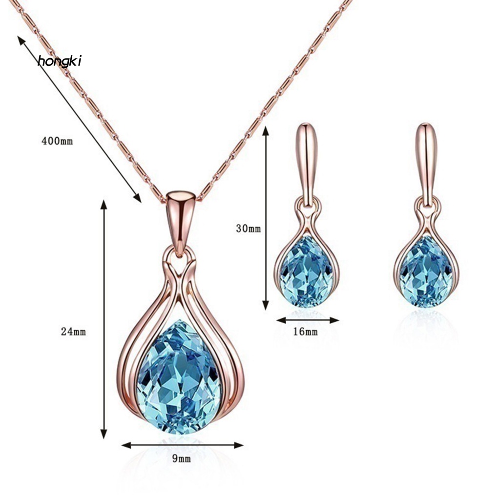 1 Set Vòng cổ Và Bông Tai Hình Giọt Nước Đính Đá Mắt Mèo Thời Trang Dự Tiệc