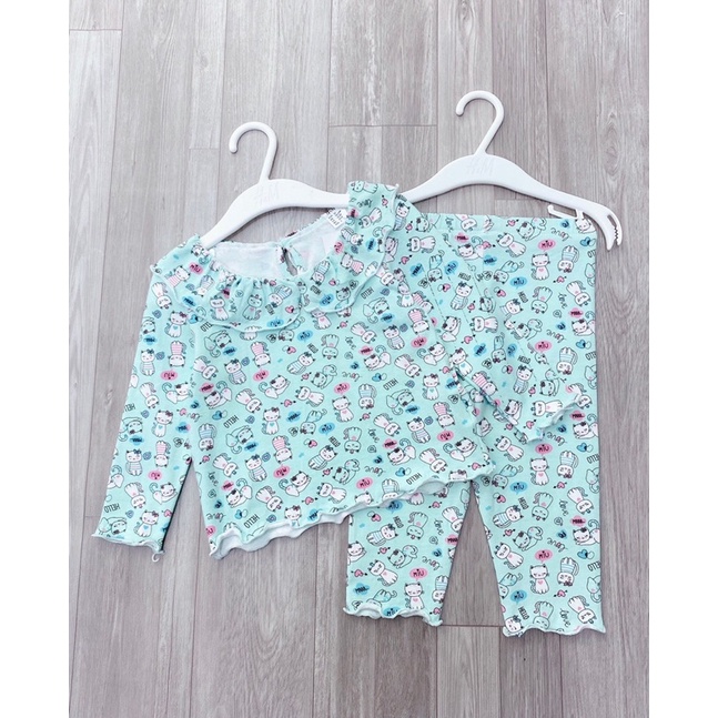 Set 2 bộ dài tay bé gái cotton co dãn