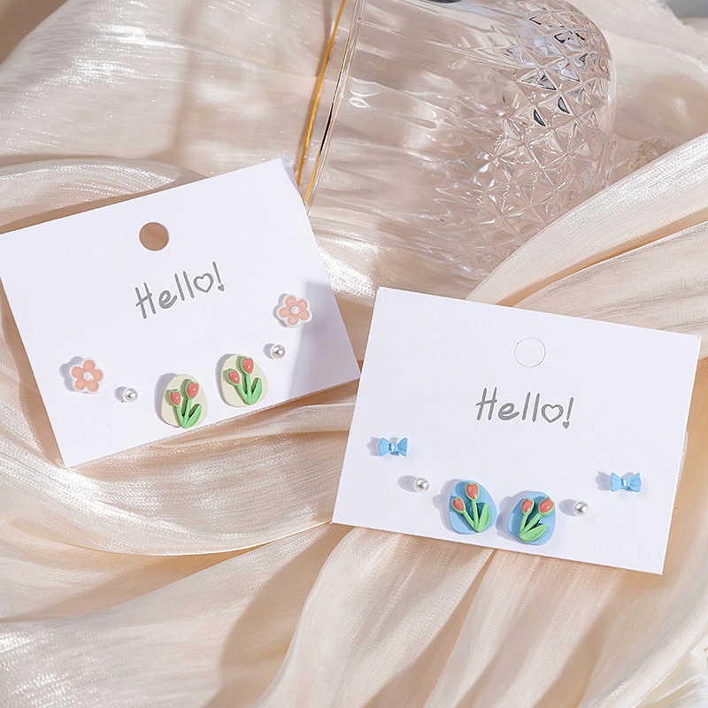 Bộ Sáu Chiếc Bông Tai Bạc Hình Hoa Tulip Nhỏ Nhẹ Sang Trọng Tinh Tế